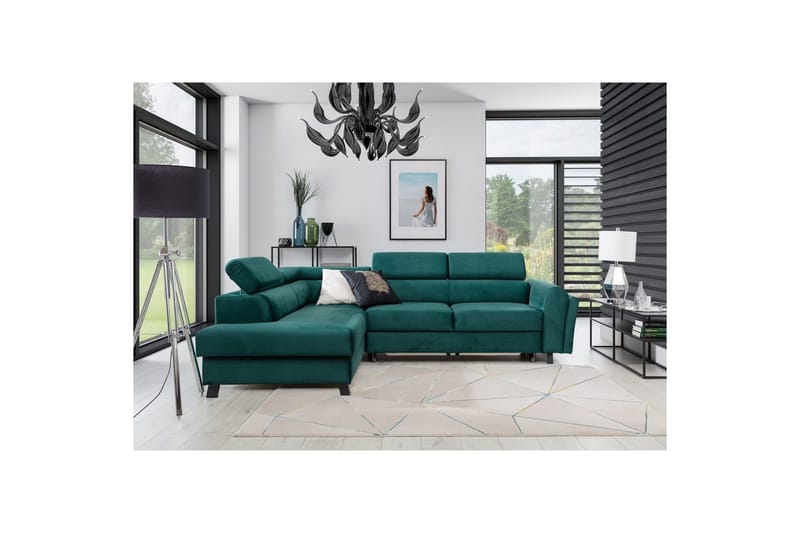 Divaani Eltap Kairos 265x200x92 cm - Monoliitti 37, Vihreä, Vasen - Huonekalut - Sohva - Vuodesohva