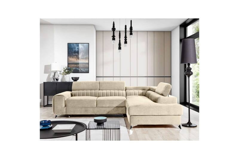 Divaani Eltap Laurence 278x205x92 cm - Monoliitti 04, Vaalea beige, Oikea - Huonekalut - Sohva - Vuodesohva