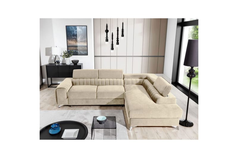 Divaani Eltap Laurence 278x205x92 cm - Monoliitti 04, Vaalea beige, Oikea - Huonekalut - Sohva - Vuodesohva