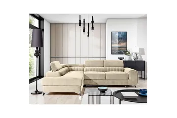 Divaani Eltap Laurence 278x205x92 cm - Monoliitti 04, Vaalea beige, Vasen - Huonekalut - Sohva - Vuodesohva