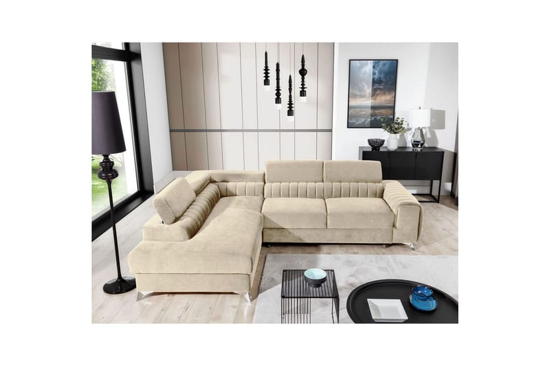 Divaani Eltap Laurence 278x205x92 cm - Monoliitti 04, Vaalea beige, Vasen - Huonekalut - Sohva - Vuodesohva