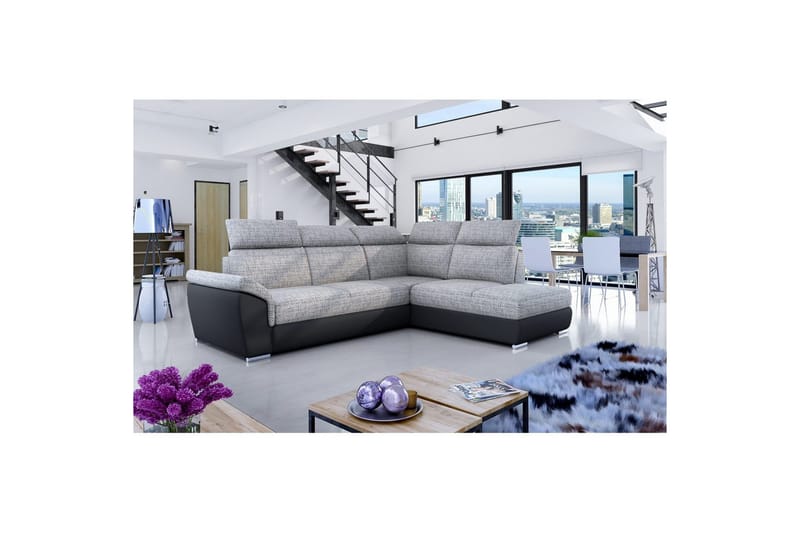 Divaani Eltap Loreto 260x210x102 cm - Berlin 01, Soft 11, Harmaa, Musta, Oikea - Huonekalut - Sohva - Vuodesohva