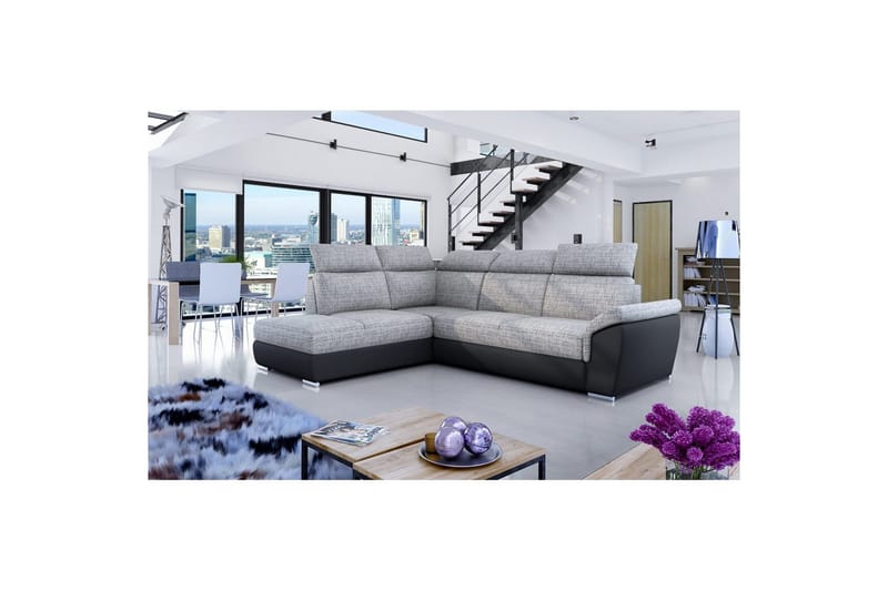 Divaani Eltap Loreto 260x210x102 cm - Berlin 01, Soft 11, Harmaa, Musta, Vasen - Huonekalut - Sohva - Vuodesohva