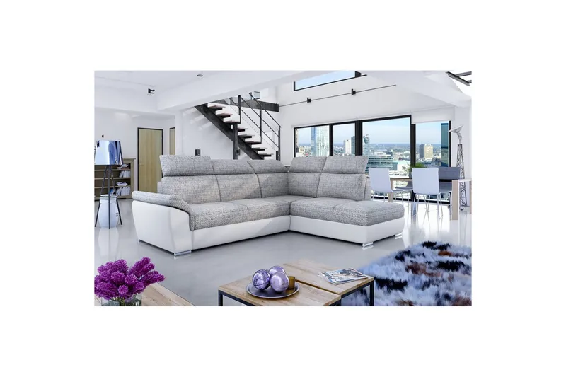 Divaani Eltap Loreto 260x210x102 cm, Berlin 01, Soft 17, Harmaa, Valkoinen, Oikea