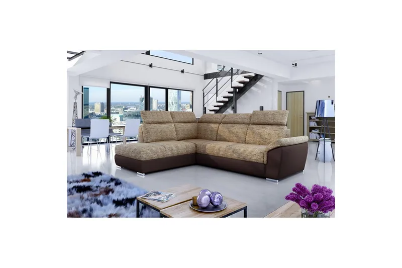 Divaani Eltap Loreto 260x210x102 cm - Berlin 03, Soft 66, Beige, Tummanruskea, Vasen - Huonekalut - Sohva - Vuodesohva