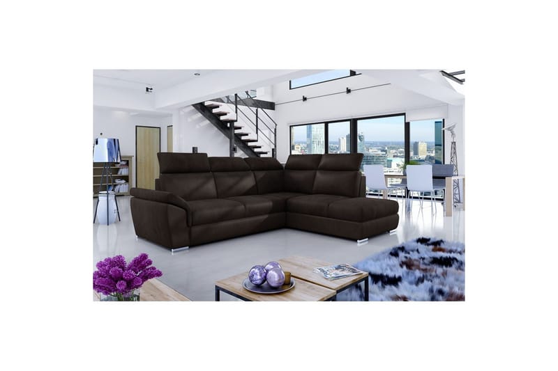 Divaani Eltap Loreto 260x210x102 cm - Monoliitti 29, Tumma ruskea, Oikea - Huonekalut - Sohva - Vuodesohva