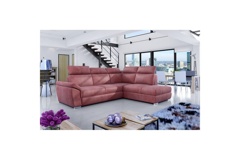 Divaani Eltap Loreto 260x210x102 cm - Monoliitti 63, Vaaleanpunainen, Oikea - Huonekalut - Sohva - Vuodesohva