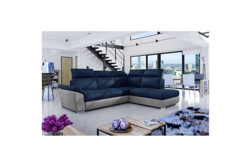 Divaani Eltap Loreto 260x210x102 cm - Monoliitti 77, Monoliitti 84, Sininen, Vaaleanharmaa, Oikea - Huonekalut - Sohva - Vuodesohva