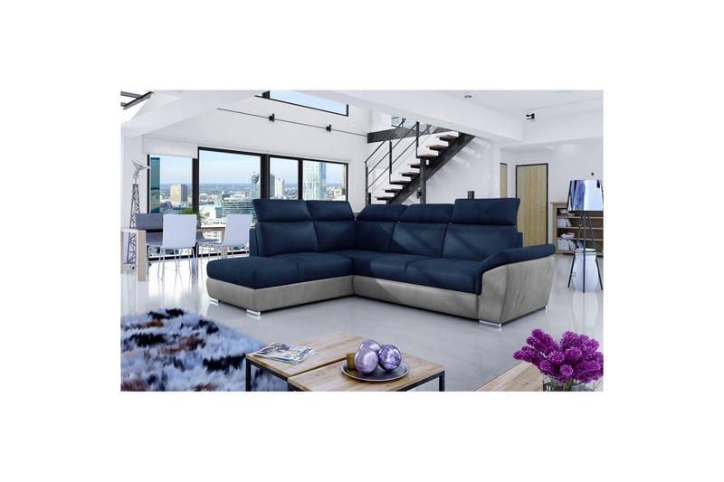 Divaani Eltap Loreto 260x210x102 cm - Monoliitti 77, Monoliitti 84, Sininen, Vaaleanharmaa, Vasen - Huonekalut - Sohva - Vuodesohva