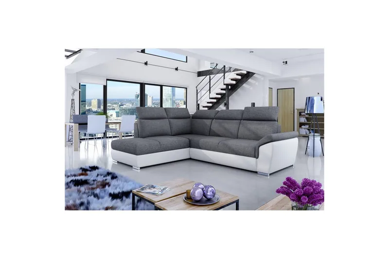 Divaani Eltap Loreto 260x210x102 cm, Sawana 05, Soft 17, harmaa, valkoinen, Vasen