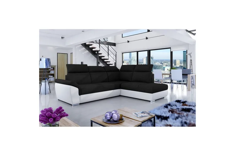 Divaani Eltap Loreto 260x210x102 cm - Sawana 14, Soft 17, musta, valkoinen, Oikea - Huonekalut - Sohva - Vuodesohva