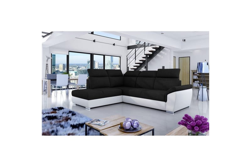 Divaani Eltap Loreto 260x210x102 cm - Sawana 14, Soft 17, musta, valkoinen, Vasen - Huonekalut - Sohva - Vuodesohva