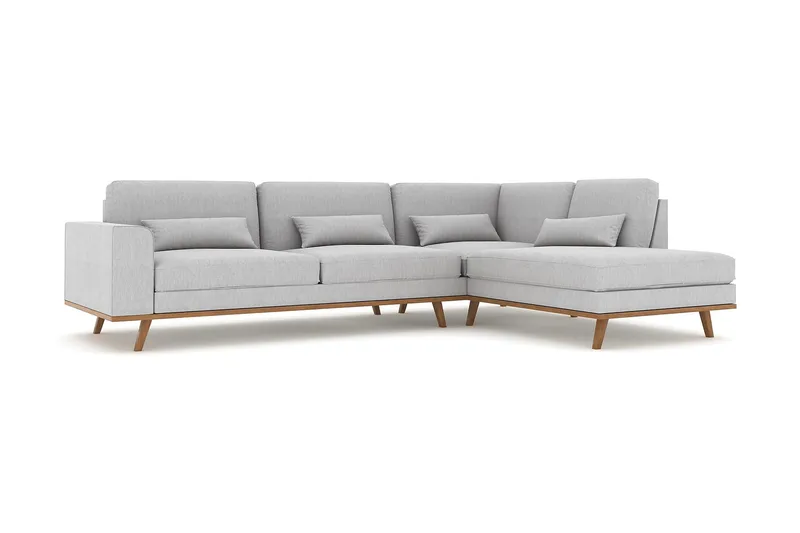 Copenhagen 4-istuttava Oikeakätinen L-muotoinen Divaanisohva Kankaalla - Harmaa - Huonekalut - Sohva - Divaanisohva - 4 istuttava sohva divaanilla