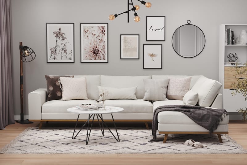 Copenhagen 4-istuttava Oikeakätinen L-muotoinen Divaanisohva Kankaalla - Vaaleanharmaa - Huonekalut - Sohva - Divaanisohva - 4 istuttava sohva divaanilla