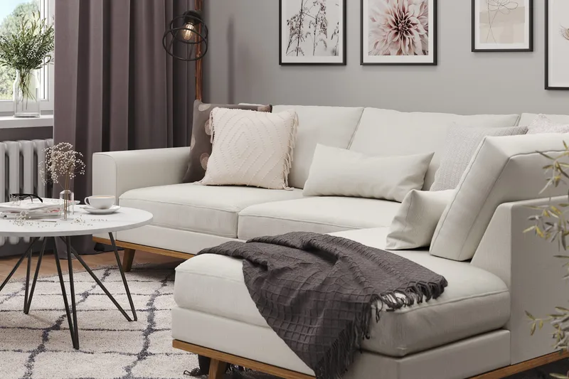 Copenhagen 4-istuttava Oikeakätinen L-muotoinen Divaanisohva Kankaalla - Vaaleanharmaa - Huonekalut - Sohva - Divaanisohva - 4 istuttava sohva divaanilla