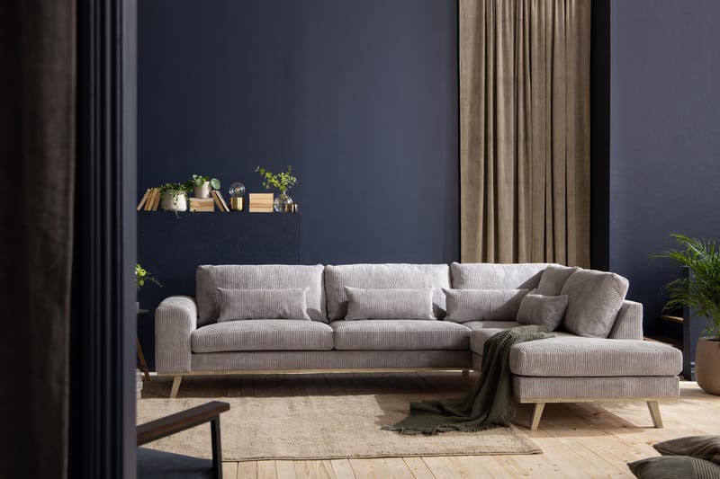 Copenhagen 4-istuttava Oikeakätinen L-muotoinen Divaanisohva Manchester-kankaalla - Vaaleanharmaa - Huonekalut - Sohva - Divaanisohva - 4 istuttava sohva divaanilla