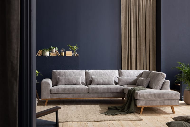 Copenhagen 4-istuttava Oikeakätinen L-muotoinen Divaanisohva Manchester-kankaalla - Vaaleanharmaa - Huonekalut - Sohva - Divaanisohva - 4 istuttava sohva divaanilla