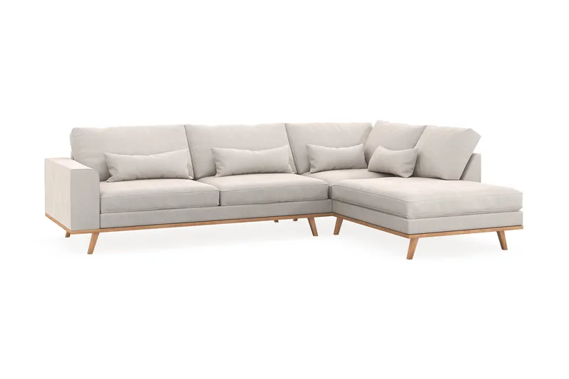 Copenhagen 4-istuttava Oikeakätinen L-muotoinen Divaanisohva Sametilla - Kermanvalkoinen - Huonekalut - Sohva - Divaanisohva - 4 istuttava sohva divaanilla