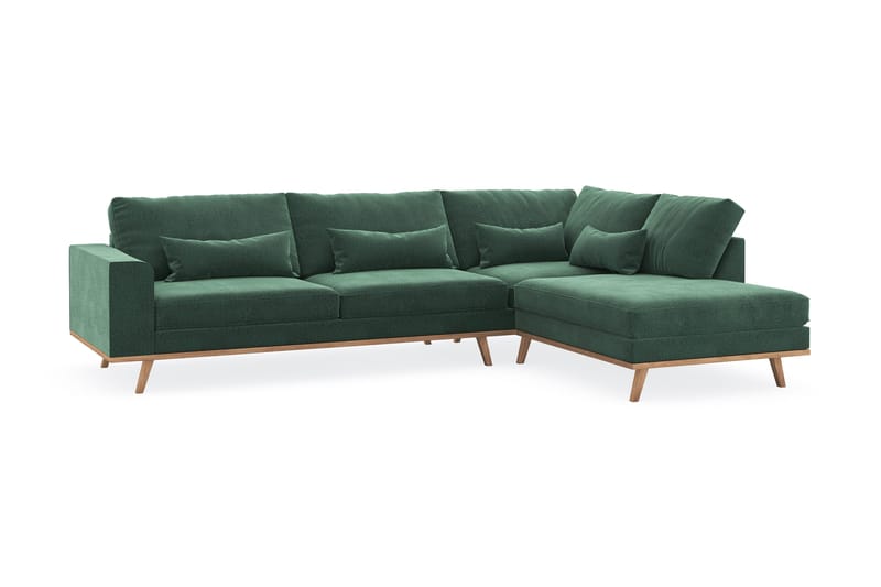 Copenhagen 4-istuttava Oikeakätinen L-muotoinen Divaanisohva Sametilla - Tummanvihreä - Huonekalut - Sohva - Divaanisohva - 4 istuttava sohva divaanilla