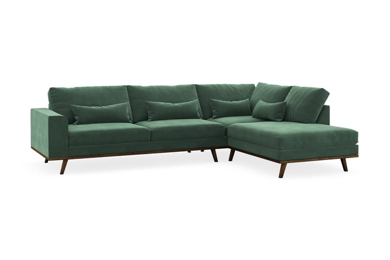 Copenhagen 4-istuttava Oikeakätinen L-muotoinen Divaanisohva Sametilla - Tummanvihreä - Huonekalut - Sohva - Divaanisohva - 4 istuttava sohva divaanilla