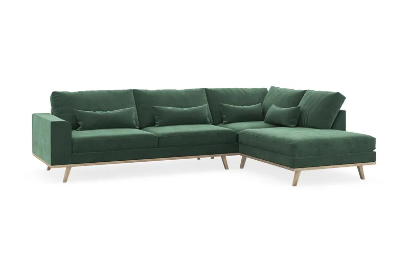 Copenhagen 4-istuttava Oikeakätinen L-muotoinen Divaanisohva Sametilla - Tummanvihreä - Huonekalut - Sohva - Divaanisohva - 4 istuttava sohva divaanilla