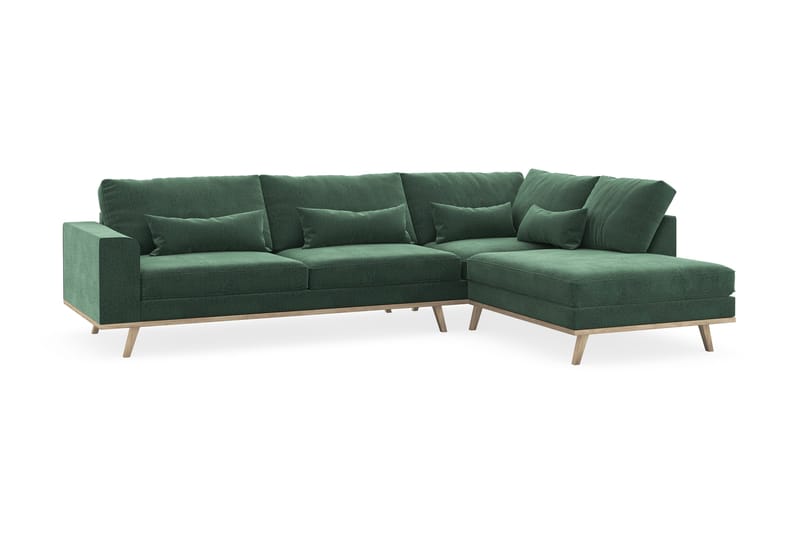 Copenhagen 4-istuttava Oikeakätinen L-muotoinen Divaanisohva Sametilla - Tummanvihreä - Huonekalut - Sohva - Divaanisohva - 4 istuttava sohva divaanilla