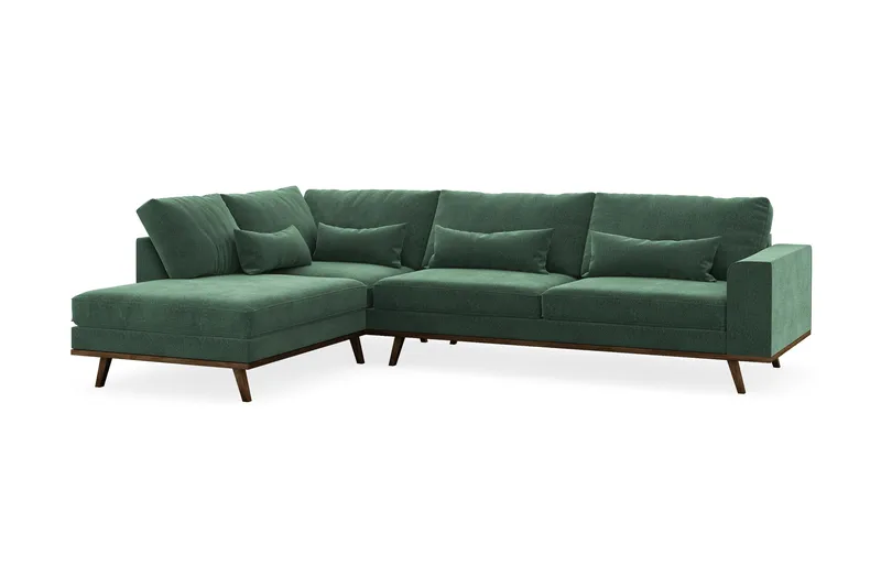 Copenhagen 4-istuttava Vasenkätinen L-muotoinen Divaanisohva Sametilla - Tummanvihreä - Huonekalut - Sohva - Divaanisohva - 4 istuttava sohva divaanilla