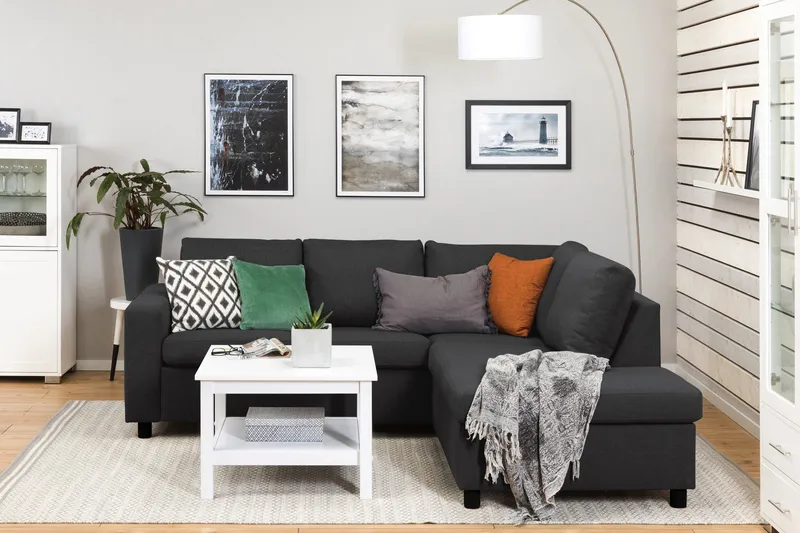 Crazy 3-istuttava Oikeakätinen L-muotoinen Divaanisohva Kankaalla - Antrasiitti - Huonekalut - Sohva - Divaanisohva - 2 istuttava sohva divaanilla