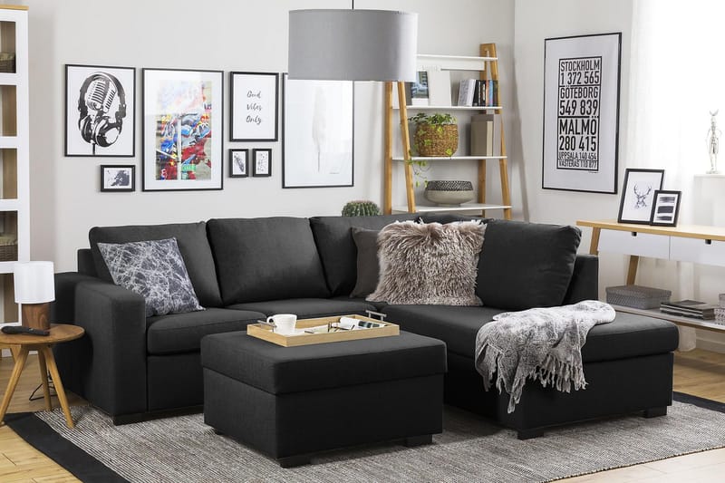 Crazy 3-istuttava Oikeakätinen L-muotoinen Divaanisohva Kankaalla - Antrasiitti - Huonekalut - Sohva - Divaanisohva - 2 istuttava sohva divaanilla