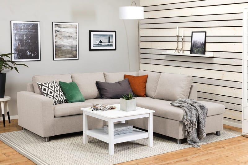 Crazy 3-istuttava Oikeakätinen L-muotoinen Divaanisohva Kankaalla - Beige - Huonekalut - Sohva - Divaanisohva - 2 istuttava sohva divaanilla