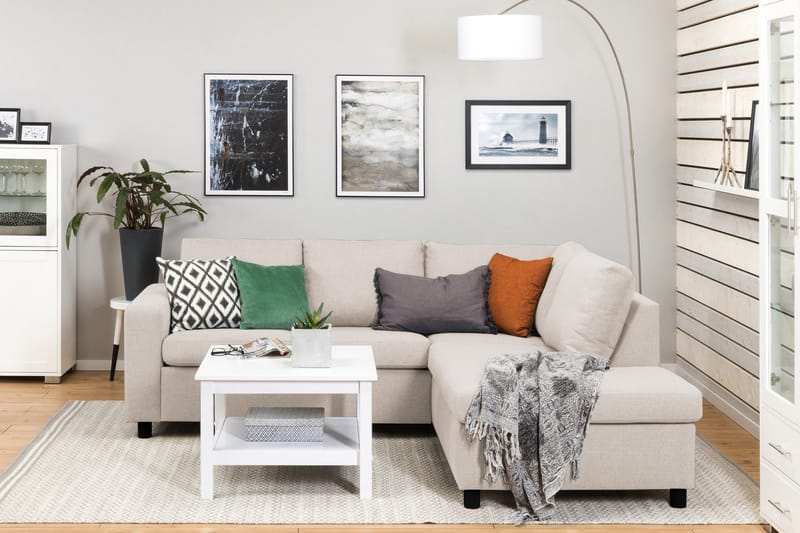 Crazy 3-istuttava Oikeakätinen L-muotoinen Divaanisohva Kankaalla - Beige - Huonekalut - Sohva - Divaanisohva - 2 istuttava sohva divaanilla