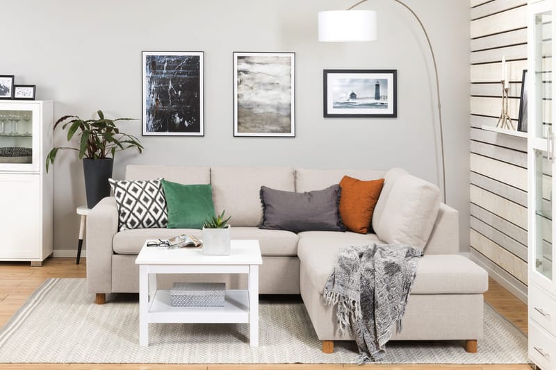 Crazy 3-istuttava Oikeakätinen L-muotoinen Divaanisohva Kankaalla - Beige - Huonekalut - Sohva - Divaanisohva - 2 istuttava sohva divaanilla