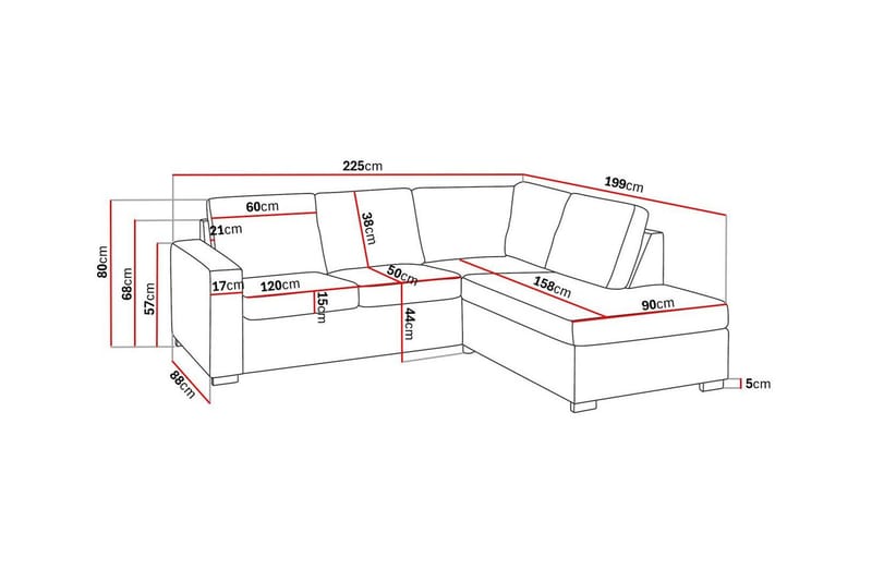 Crazy 3-istuttava Oikeakätinen L-muotoinen Divaanisohva Kankaalla - Beige - Huonekalut - Sohva - Divaanisohva - 2 istuttava sohva divaanilla