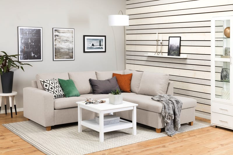 Crazy 3-istuttava Oikeakätinen L-muotoinen Divaanisohva Kankaalla - Beige - Huonekalut - Sohva - Divaanisohva - 2 istuttava sohva divaanilla