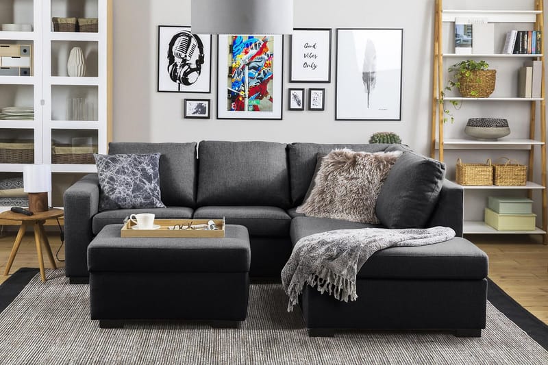 Crazy 3-istuttava Oikeakätinen L-muotoinen Divaanisohva Kankaalla - Tummanharmaa - Huonekalut - Sohva - Divaanisohva - 2 istuttava sohva divaanilla