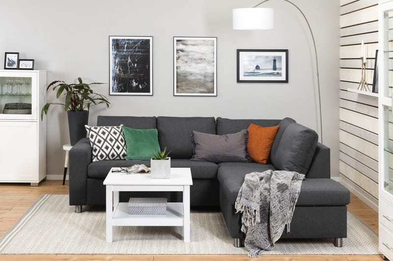 Crazy 3-istuttava Oikeakätinen L-muotoinen Divaanisohva Kankaalla - Tummanharmaa - Huonekalut - Sohva - Divaanisohva - 2 istuttava sohva divaanilla