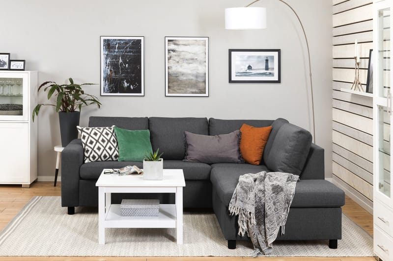 Crazy 3-istuttava Oikeakätinen L-muotoinen Divaanisohva Kankaalla - Tummanharmaa - Huonekalut - Sohva - Divaanisohva - 2 istuttava sohva divaanilla