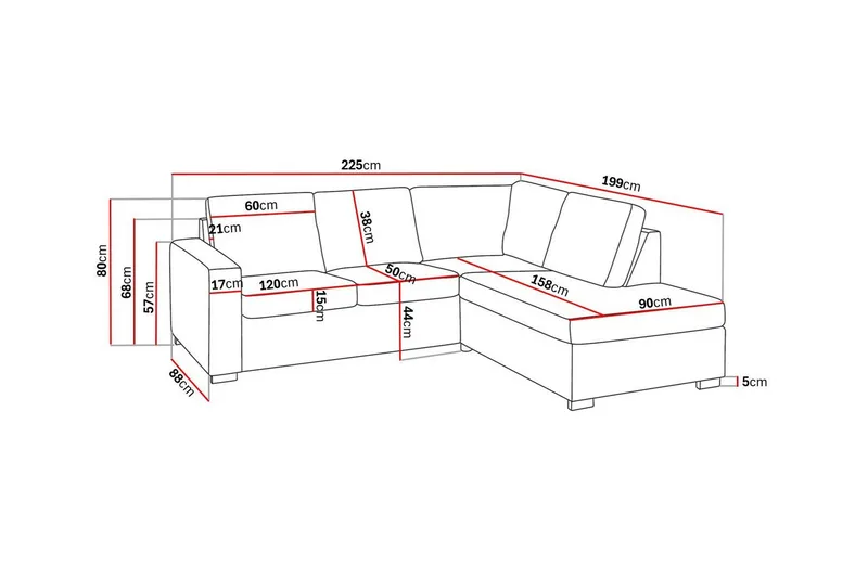 Crazy 3-istuttava Oikeakätinen L-muotoinen Divaanisohva Kankaalla - Tummanharmaa - Huonekalut - Sohva - Divaanisohva - 2 istuttava sohva divaanilla