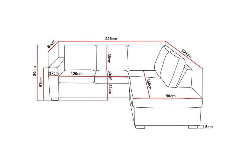 Crazy 3-istuttava Oikeakätinen L-muotoinen Divaanisohva Kankaalla - Tummanharmaa - Huonekalut - Sohva - Divaanisohva - 2 istuttava sohva divaanilla