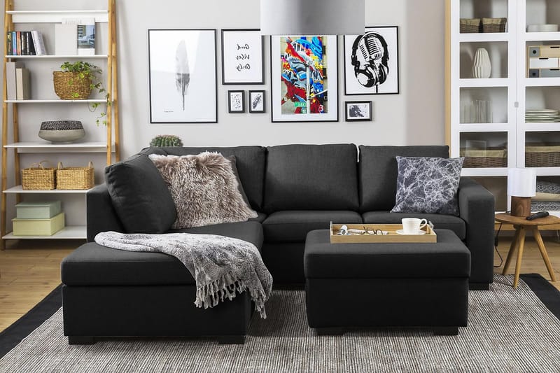 Crazy 3-istuttava Vasenkätinen L-muotoinen Divaanisohva Kankaalla - Antrasiitti - Huonekalut - Sohva - Divaanisohva - 2 istuttava sohva divaanilla