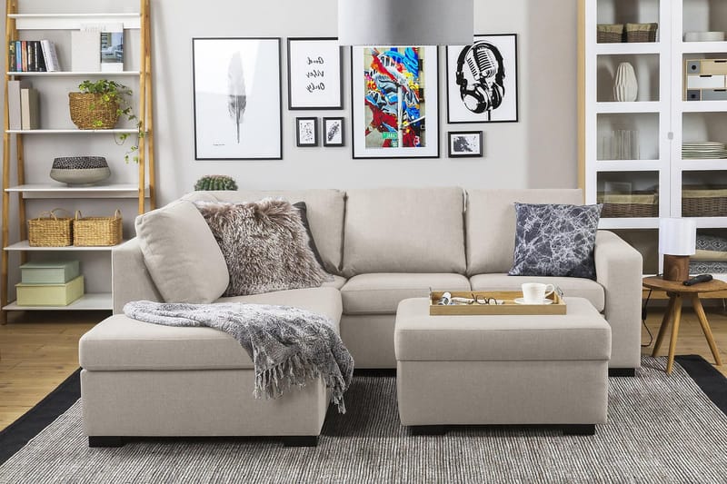 Crazy 3-istuttava Vasenkätinen L-muotoinen Divaanisohva Kankaalla - Beige - Huonekalut - Sohva - Divaanisohva - 2 istuttava sohva divaanilla