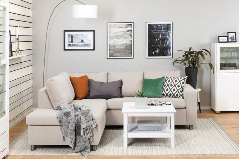 Crazy 3-istuttava Vasenkätinen L-muotoinen Divaanisohva Kankaalla - Beige - Huonekalut - Sohva - Divaanisohva - 2 istuttava sohva divaanilla