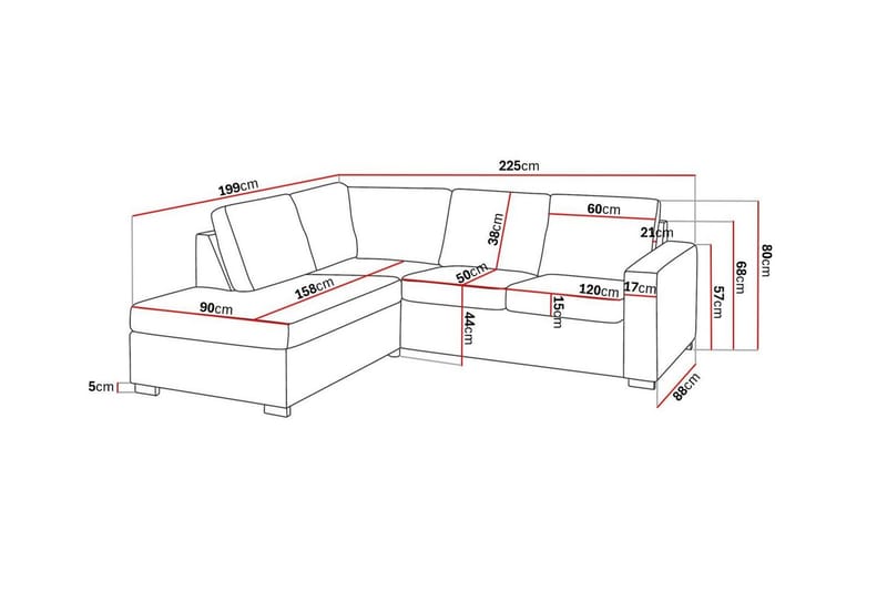 Crazy 3-istuttava Vasenkätinen L-muotoinen Divaanisohva Kankaalla - Beige - Huonekalut - Sohva - Divaanisohva - 2 istuttava sohva divaanilla