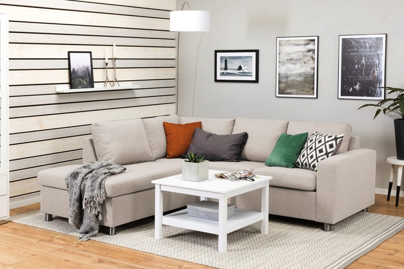 Crazy 3-istuttava Vasenkätinen L-muotoinen Divaanisohva Kankaalla - Beige - Huonekalut - Sohva - Divaanisohva - 2 istuttava sohva divaanilla