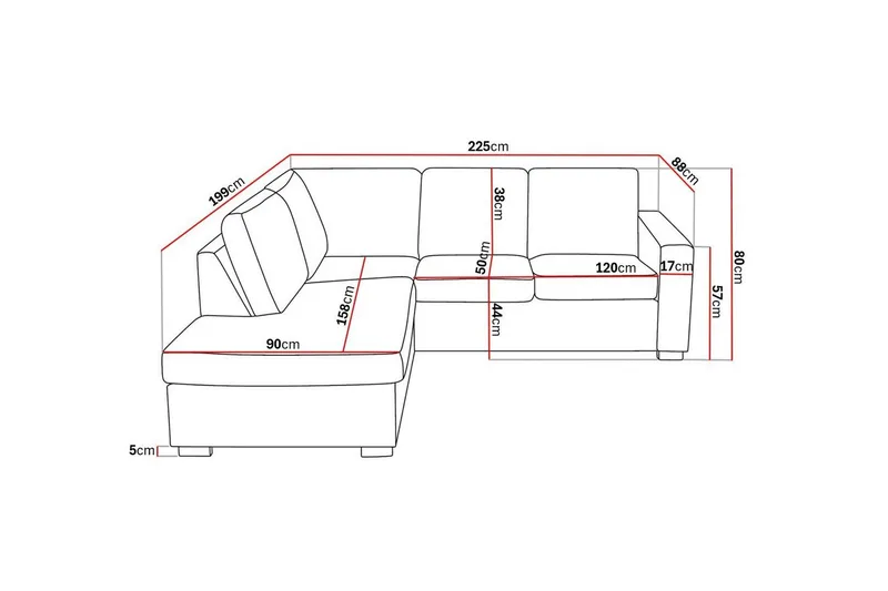 Crazy 3-istuttava Vasenkätinen L-muotoinen Divaanisohva Kankaalla - Beige - Huonekalut - Sohva - Divaanisohva - 2 istuttava sohva divaanilla