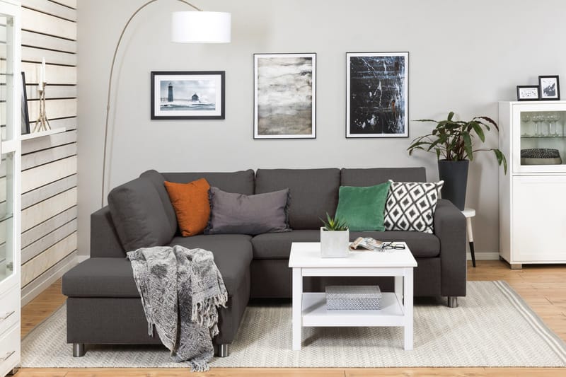 Crazy 3-istuttava Vasenkätinen L-muotoinen Divaanisohva Kankaalla - Tummanharmaa - Huonekalut - Sohva - Divaanisohva - 2 istuttava sohva divaanilla