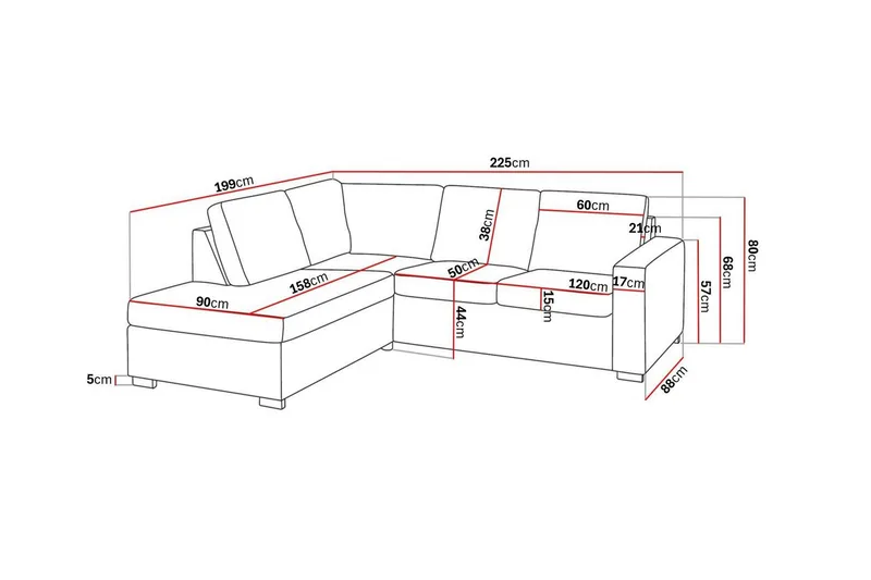 Crazy 3-istuttava Vasenkätinen L-muotoinen Divaanisohva Kankaalla - Tummanharmaa - Huonekalut - Sohva - Divaanisohva - 2 istuttava sohva divaanilla