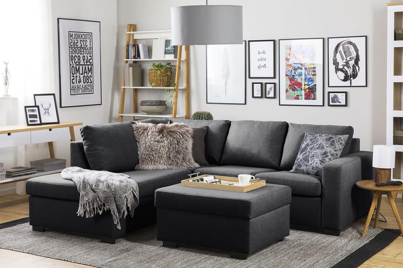 Crazy 3-istuttava Vasenkätinen L-muotoinen Divaanisohva Kankaalla - Tummanharmaa - Huonekalut - Sohva - Divaanisohva - 2 istuttava sohva divaanilla