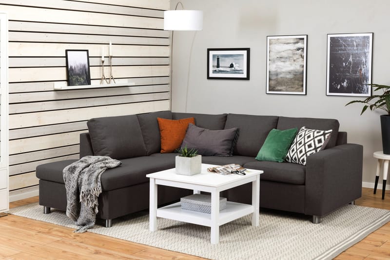 Crazy 3-istuttava Vasenkätinen L-muotoinen Divaanisohva Kankaalla - Tummanharmaa - Huonekalut - Sohva - Divaanisohva - 2 istuttava sohva divaanilla