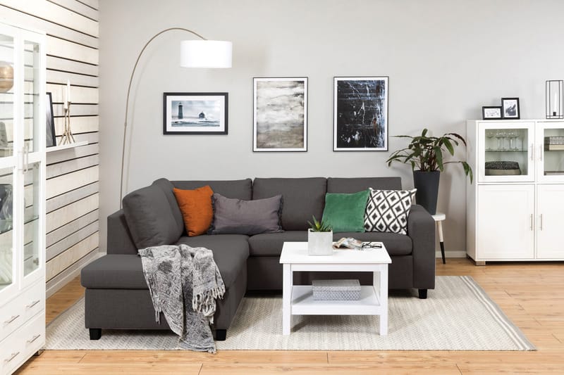 Crazy 3-istuttava Vasenkätinen L-muotoinen Divaanisohva Kankaalla - Tummanharmaa - Huonekalut - Sohva - Divaanisohva - 2 istuttava sohva divaanilla